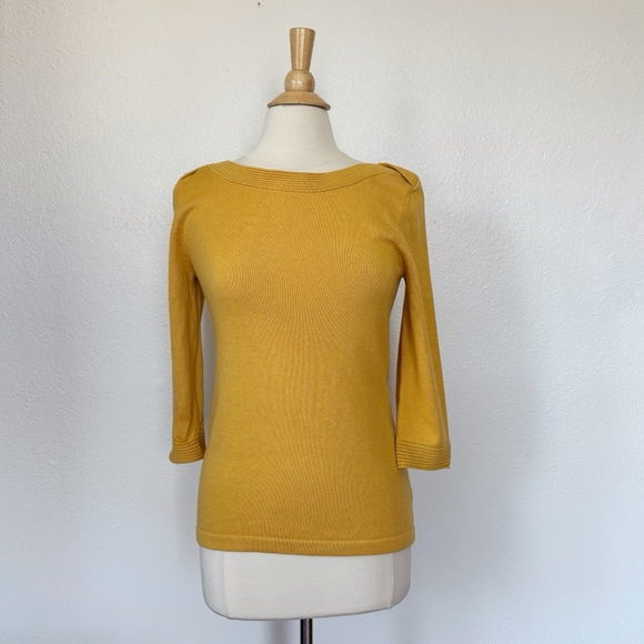 Banana Republic Yellow Boat Neck 3/4 Sleeve Knit Cotton Blend Sweater - Picture 1 of 5
